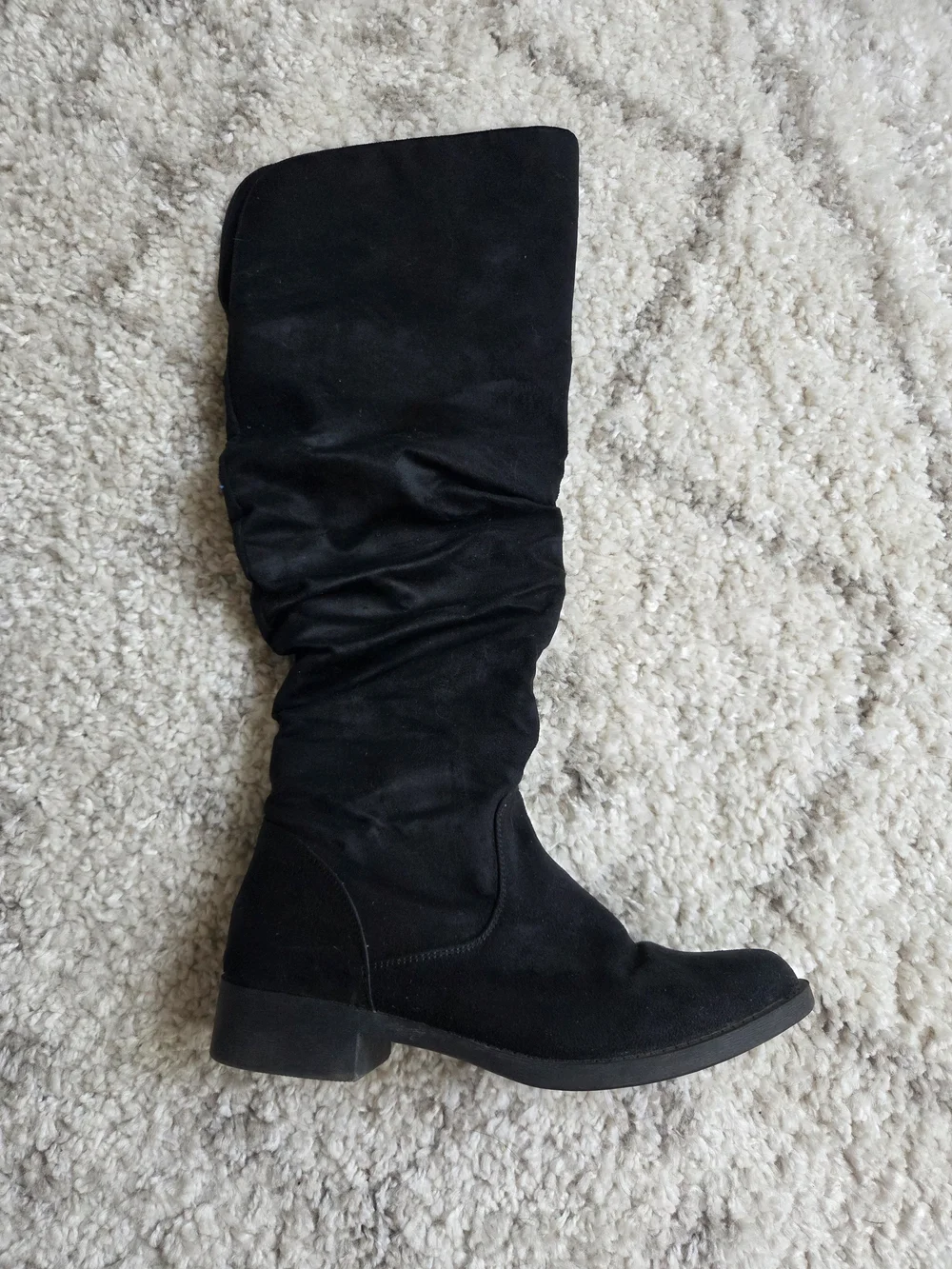 JustFab Saria Wide Calf Flat Boot Black Suede